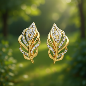 Boucles d'oreilles à clous en forme de feuille dorée avec strass en cristal sertis pavé pour femme, bijoux de fête, design romantique et tendance - Product Image 2