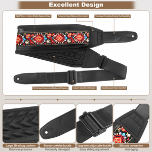 Correa de guitarra acolchada de fábrica al por mayor con almohadilla de espuma 3D de alta densidad, cinturón antideslizante ajustable de tela de poliéster jacquard duradera - Product Image 2
