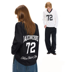 เสื้อฟุตบอลสไตล์อเมริกันเรโทรทรงโอเวอร์ไซส์แบบสั่งตัดพิเศษ ผ้าฝ้าย 100% ระบายอากาศได้ดี คอวี แขนยาว ไซส์พลัส สำหรับฤดูใบไม้ร่วง แบบยูนิเซ็กส์ - Product Image 3