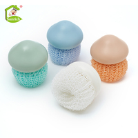 Éponge de nettoyage en plastique pour cuisine, boule à récurer en maille, éponge en nylon avec poignée