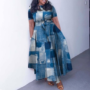 N7965 Robes pour femmes de grande taille, design tendance, robes longues décontractées élégantes à manches courtes, robes à lacets, robes imprimées pour femmes, robes d'été pour femmes - Product Image 6