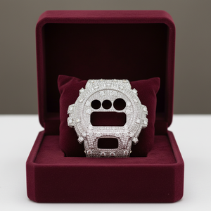 Insert de lunette de montre personnalisé <span class=keywords><strong>G</strong></span> <span class=keywords><strong>Shock</strong></span>, lunette Mossainette GW6900 plaquée or blanc, pierre ronde VVS Moissanite, lunette sertie de pierres - Product Image 1