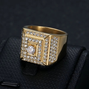 Bling Kristall Hip-Hop Herren Edelstahl 18K Vergoldeter Strass Statement Fingerring Punk Schmuck - Product Image 3