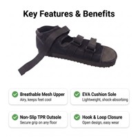 Chaussure médicale respirante à semelle plate, tige en maille, fermeture auto-agrippante, coussin EVA, antidérapante TPR pour la récupération des fractures ou des plaquettes de plâtre