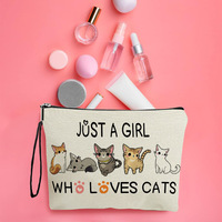 Pochette à fermeture éclair à motif de chat mignon, sac de toilette portable multifonctionnel, trousse à crayons pour étudiants, sac de rangement pour la maison et l'extérieur