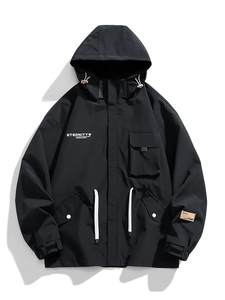 Chaqueta Casual Ligera con Capucha Desmontable para Hombre, Color Beige, Poliéster, Lavable a Máquina - Cierre de Cremallera - Product Image 4