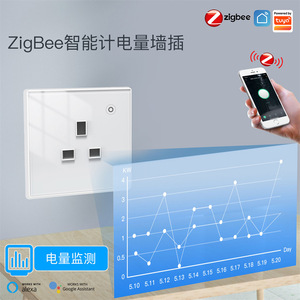 Tuya Zigbee <b>Smart</b> Wall <b>Socket</b> 16A Power Meter App Control Timer Glass Panel White - Product Image 1