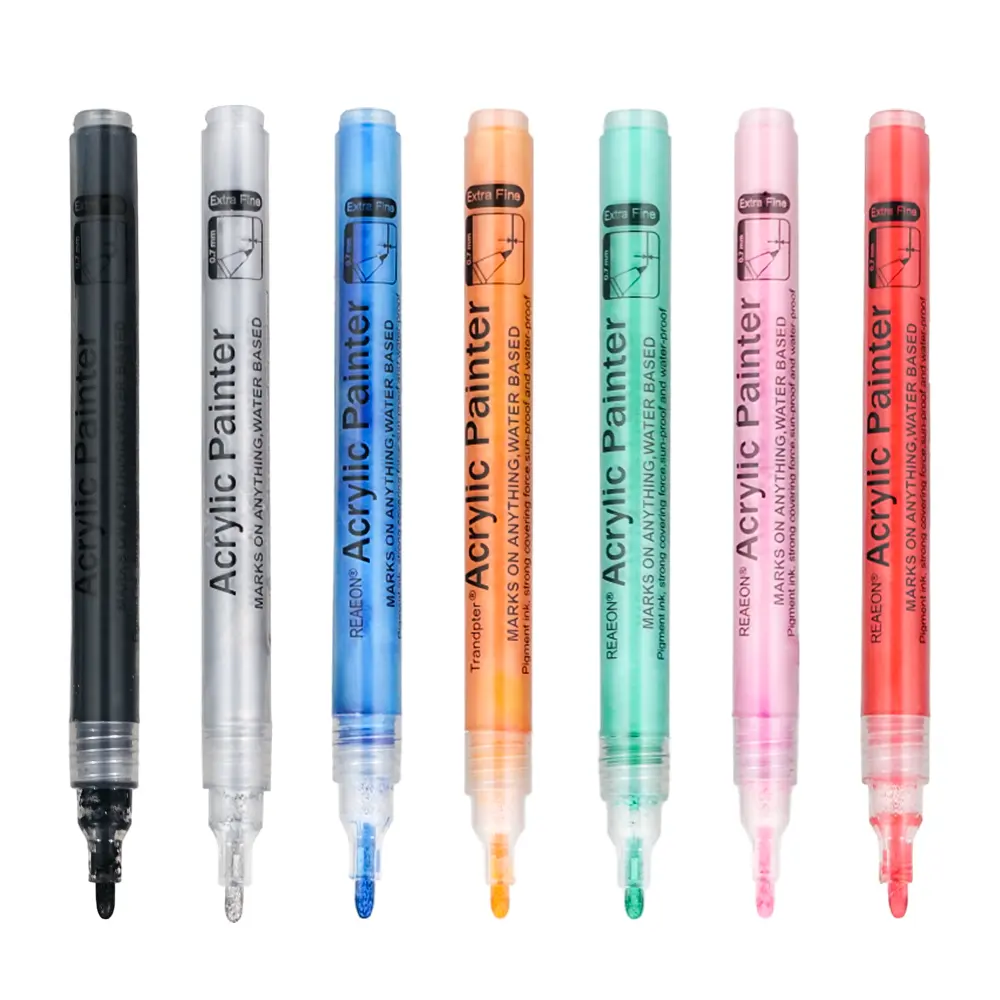 Fabriek Groothandel 0.7/3/6/8/10/15Mm 12 Kleuren Metallic Acryl Verf Marker Acryl Pen Set Voor School Schilderen
