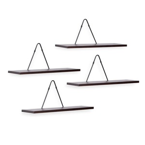Moma <strong>Walnut</strong> Wood <strong>Floating</strong> Wall Mount <strong>Shelves</strong> 4-piece Farmhouse Decor Set with Triangle Bracket for Living Room - Product Image 2