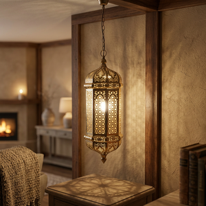 <b>Moroccan</b> Metal Lantern Handmade Cutout Hanging Candle Holder <b>Decorative</b> Lamp for Home Wedding Festival - Product Image 2