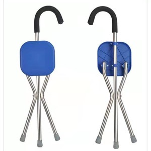Stainless Steel <b>Folding</b> Cane <b>Stool</b> Square Red Seat Outdoor Garden Chair For Elderly - Product Image 2