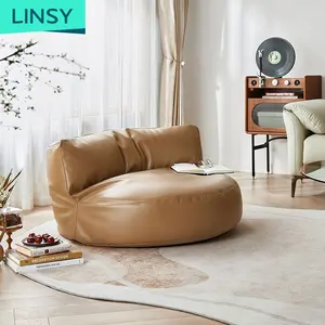 Linsy New Design Big Brown Yellow Pu Leather Adult Bean Bag Chair Covers Living Room Furniture Bean Bag Sofa Tbs035