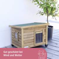 Abri d'extérieur en bois résistant aux intempéries pour animaux de compagnie avec toit en bitume et porte à rabat en PVC pour jardin ou balcon