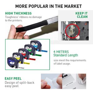 Cinta adhesiva térmica de plástico para impresora <span class=keywords><strong>Dymo</strong></span>, Cartucho de etiquetas de 12mm, Compatible con 91201, negra y blanca - Product Image 4