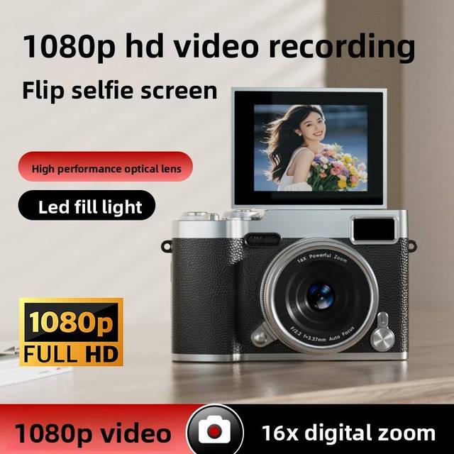 Kids Retro Camera 16X Digital Zoom 180 Wide Angle 48MP CMOS 1080p/4K 2.4-Inch IPS Screen Filter MP3 Games MicroSD Dual Lenses