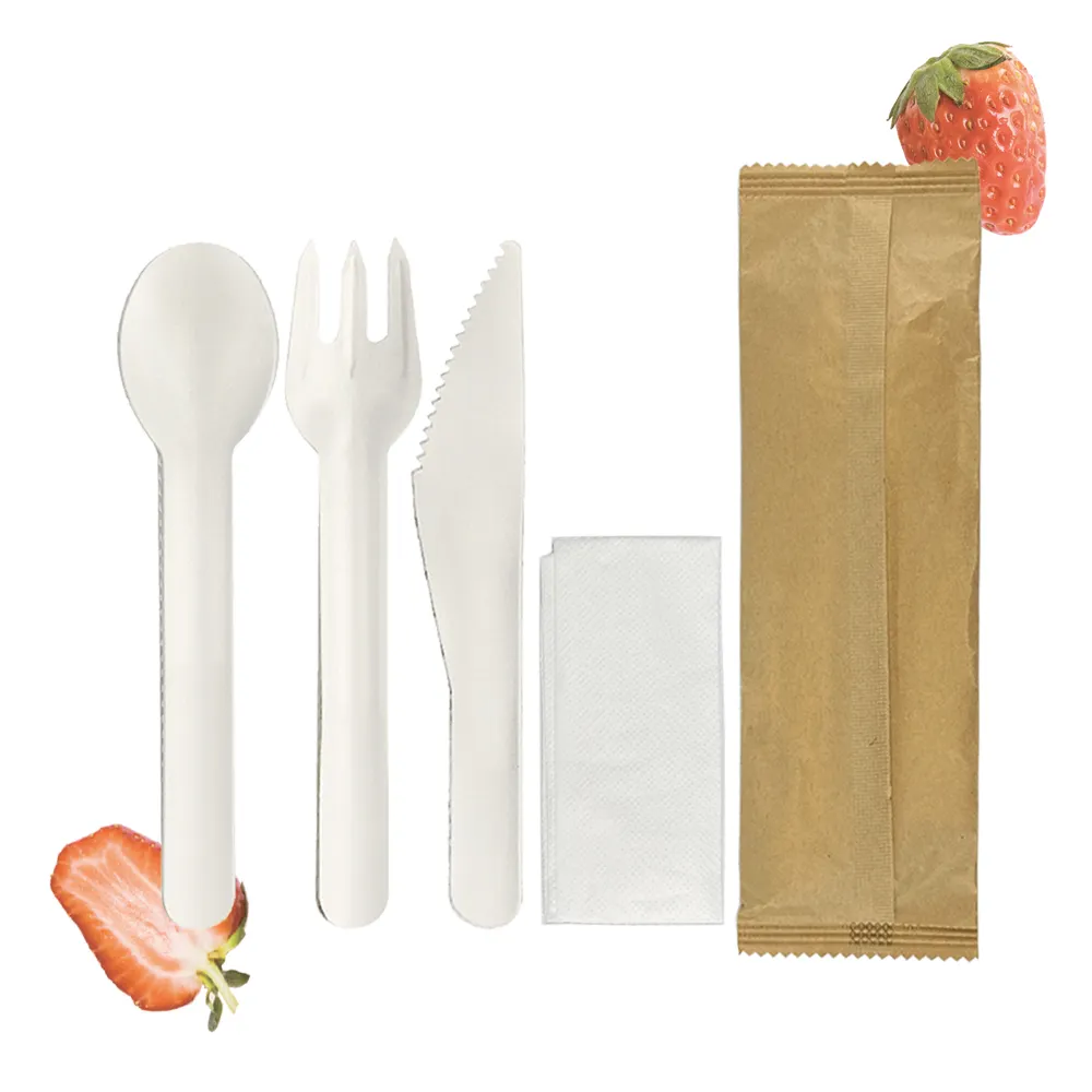 Zero Resíduo Eco Friendly 100% Papel Talheres Faca Garfo Colher Catering Talheres Conjunto