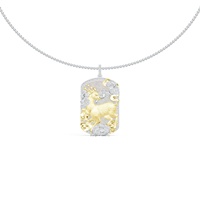 Kalung Liontin Rusa Emas Relief Perak 925 Oriental Kustom dengan CZ Mutiara Alami Dua Warna, Jimat Rusa Awan Keberuntungan
