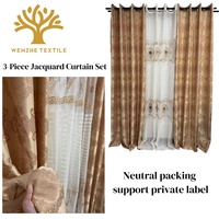 Ensemble de rideaux jacquard à œillets 3 pièces assorti, prêt à poser, motif floral européen, haute occultation, vente en gros