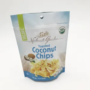 Benutzer definierte Kokosnuss-Kunststoff-Verpackungs tasche für Trocken früchte Mango Bananen chips Snacks Zip Lock Silber Lebensmittel Mylar Tasche mit Reiß verschluss