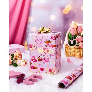 Valentines Day <b>Wrapping</b> <b>Paper</b> Pink Heart Dog Design 46.8 Square Feet Recyclable Double Side Gift Craft Use - Product Image 3