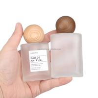 Botol Parfum Kaca Buram 30ml 50ml, Botol Semprot Silinder dengan Tutup Bola Kayu untuk Kemasan Parfum