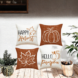 Juego de Fundas de Almohada de Lino para Otoño, con Estampado de Hojas de Arce y Calabazas, para Sofá, Silla, Decoración de Sala de Estar - Product Image 3