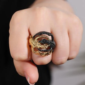 Retro Niche Thiết kế vòng thép không gỉ kết cấu kết cấu con rồng đôi trò chơi của <span class=keywords><strong>Thrones</strong></span> Vòng Thời Trang tất cả các trận đấu đồ trang sức - Product Image 2