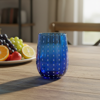 Verre à vin classique bleu à pois en verre sodocalcique fait main, capacité 200 ml, pour vins rouges/blancs, dîners et fêtes, ajoute une touche vibrante