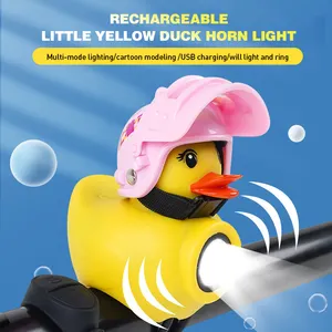 Howlighting lampu depan sepeda bebek kuning kecil, lampu klakson bel berkendara malam hari Breaking Wind bebek untuk anak-anak