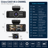 Caméra embarquée intelligente 4K, caméra de véhicule 4 canaux, enregistreur vidéo WiFi, caméra double avant et arrière, DVR de voiture