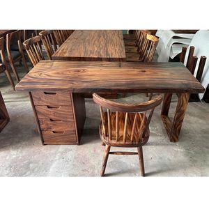 Bureau de travail moderne en bois massif avec tiroirs, table en bois dur naturel fait main, bureau à domicile, mobilier de direction - Product Image 1