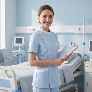 Uniforme d'infirmière bleu clair à manches courtes pour les rondes en salle d'hôpital, centre de maternité, clinique, réception - Product Image 2