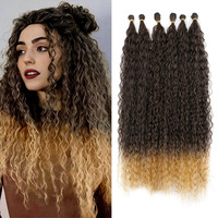 Cheveux au crochet style ethnique euro-américain, tresses effet décoiffé, ondulations 'water wave', petites boucles, en fibre synthétique, double tissage machine