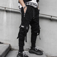 Pantalon de Jogging Sportif Décontracté Harem Techwear Cargo Noir avec Fermeture Éclair en Caoutchouc Stratifié de Haute Qualité pour Homme