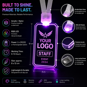 Fábrica de placas de identificación LED personalizadas, venta al por mayor de placas de identificación acrílicas iluminadas para personal, para bares, conciertos, festivales, pedidos de promoción al por mayor. - Product Image 3