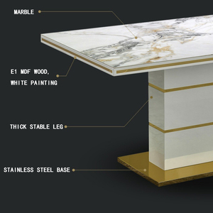 Ensemble <span class=keywords><strong>de</strong></span> table à <span class=keywords><strong>manger</strong></span> ModHomi en marbre blanc <span class=keywords><strong>de</strong></span> luxe, <span class=keywords><strong>6</strong></span> chaises, plateau en pierre frittée avec base en acier inoxydable doré, meubles <span class=keywords><strong>de</strong></span> <span class=keywords><strong>salle</strong></span> à <span class=keywords><strong>manger</strong></span> - Product Image 6