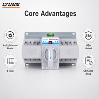Disjoncteurs à commutation automatique/manuelle 2P 3P 4P 63A, interrupteur de transfert automatique double alimentation AC230V 50/60Hz MCB avec communication RS485