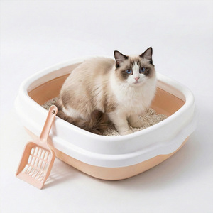 Caja de Arena para Gatos Grande y Duradera de Plástico con Tapa Abierta, Anti-Difusión, con Pala para Arena, para Gatos de Interior, Fácil de Limpiar - Product Image 1