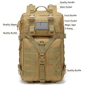 Sac à dos tactique unisexe OEM en tissu Oxford, motif camouflage, doublure en polyester, système Molle, sac d'assaut pour trekking, chasse et usage quotidien. - Product Image 5