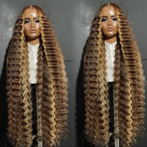 40 inch sâu sóng xoăn tóc giả tóc con người, nguyên Việt glueless đầy đủ HD ren phía trước tóc giả, làm nổi bật Đàn Piano Màu ren phía trước tóc giả - Product Image 1