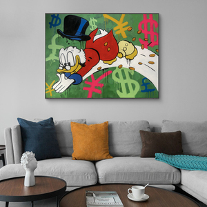 Pintura en lienzo de grafiti hecha a mano para decoración de sala de estar, pintura de dibujos animados de pato, arte callejero, dinero en lienzo - Product Image 3