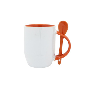 Taza de cerámica para sublimación con cuchara, 11 oz, taza en blanco para transferencia de calor, para regalo, diseño de color sólido - Product Image 2
