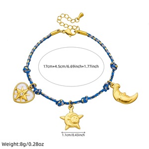 European American Style Braided Cotton Rope <b>Bracelet</b> With Star Heart <b>Moon</b> Pendant For Women Zinc Alloy Jewelry Gift - Product Image 4