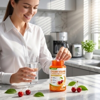Comprimés de bonbons pressés à la saveur cerise, formule personnalisée OEM/ODM, vitamine C, antioxydant naturel, complément alimentaire à mâcher