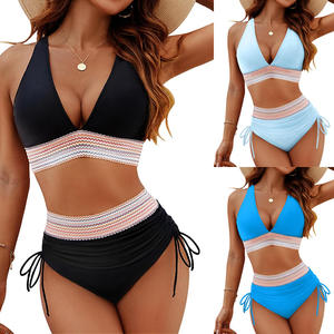 2025 femmes épaule taille haute fendu Bikini maillot de bain ensemble avec coussin de poitrine et bretelles réglables - Product Image 1