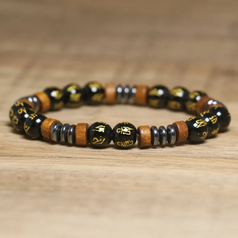 Natural Lava Rock Stone Bracelet Wooden