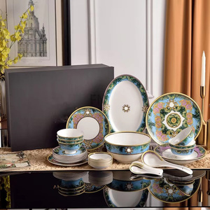 Hot Selling European Florals Patterned 32-Piece Bone China <b>Dinnerware</b> <b>Set</b> with Cup Kit Dishwasher Safe for Family Use - Product Image 6