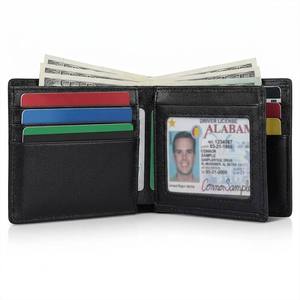 Portefeuille bifold en <span class=keywords><strong>cuir</strong></span> véritable pour hommes, avec blocage RFID, <span class=keywords><strong>porte</strong></span>-cartes fin avec fenêtre d'identification, logo personnalisé OEM - Product Image 2