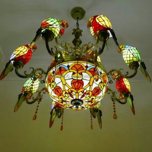 Lampe suspendue multi-têtes Tiffany style rétro Asie du Sud-Est, design perroquet, corps doré, hauteur réglable, garantie 5 ans, éclairage - Product Image 4