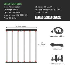 HongYi 800W 6 barre pieghevoli LED coltiva strisce di luce PPE 3.0umol/J Full Spectrum Grow luci Planta De Luz LM301H - Product Image 2
